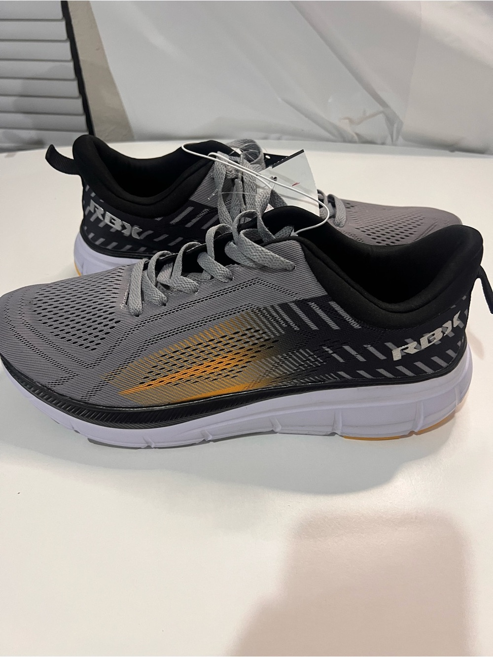 RBX Men's Gray and Black Athletic Sneakers with Yellow Accent